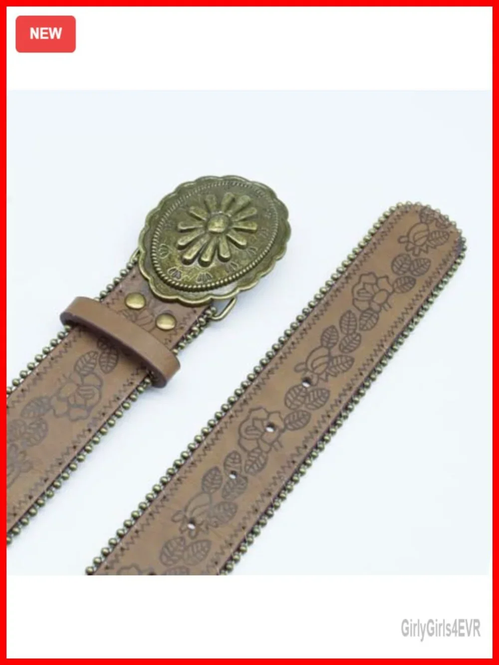 Western Belt for Women Cowgirl Faux Leather Vintage Floral Embossed